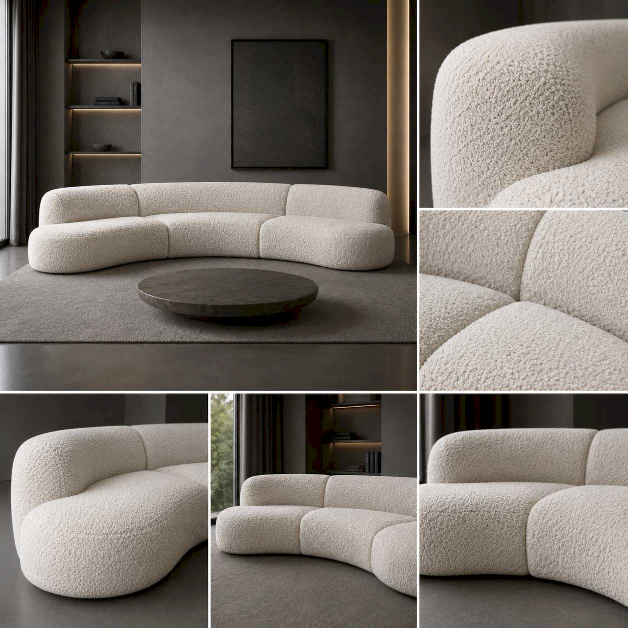 Luna Luxury Curved Textured Bouclé 4 Seater Sofa | Modern Living Room Sofa | Rustic Turquoise