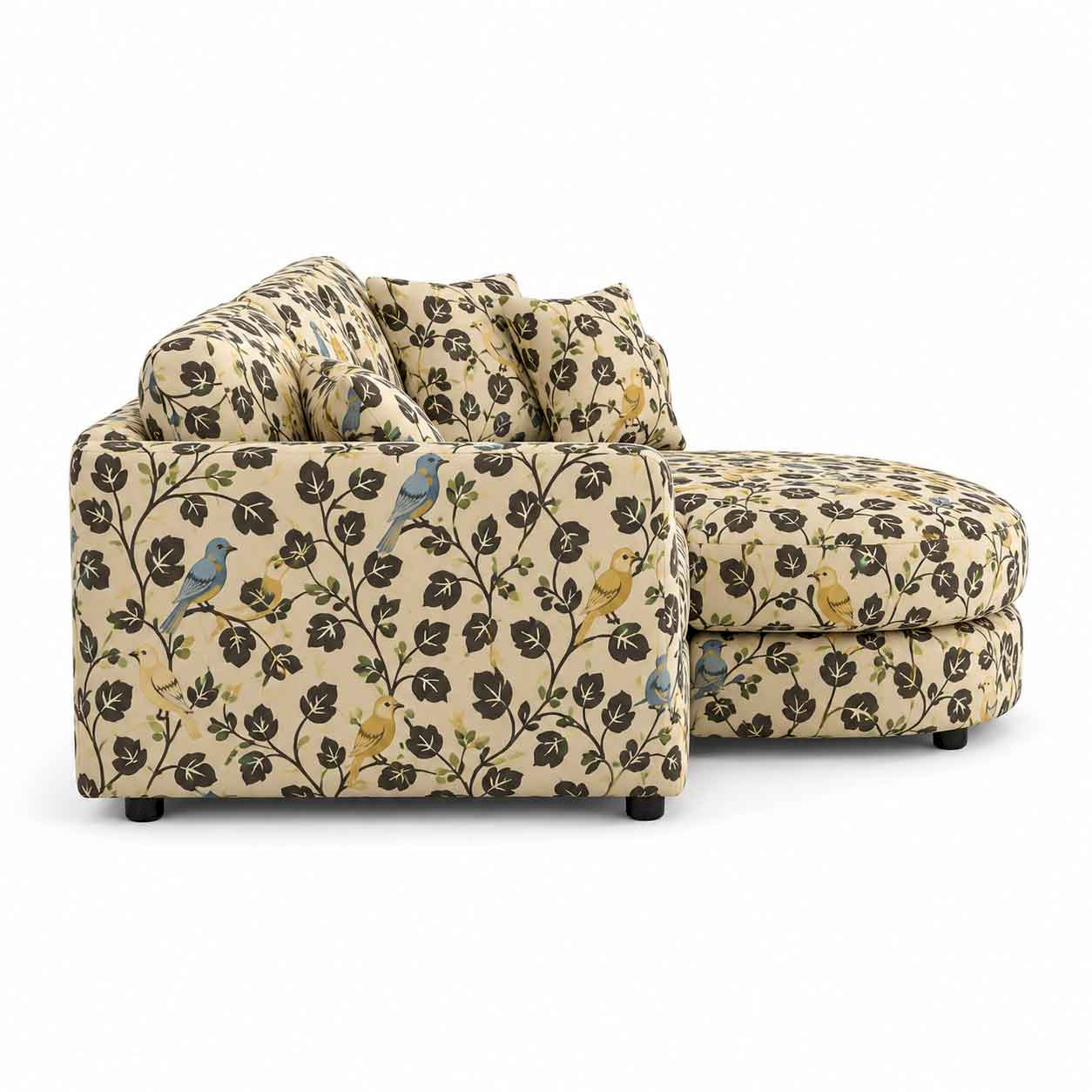 Aviara Birdsong Linen Printed L-Shape Sofa | Nature-Inspired Premium Fabric Sofa | Rustic Turquoise