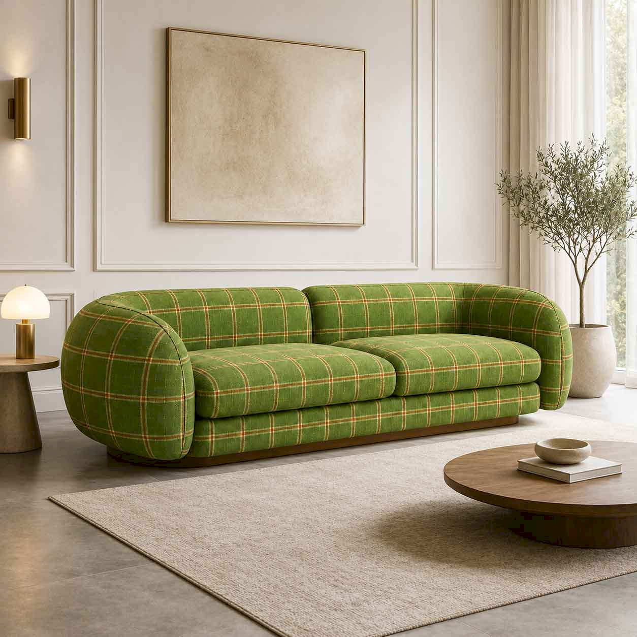 Ashford Olive Plaid 3 Seater Sofa | Modern Designer Living Room Sofa | Rustic Turquoise