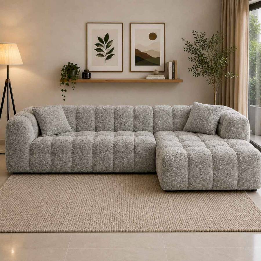 Valmere Cloud Boucle Textured L-Shape Sofa | Modern Corner Sofa | Rustic Turquoise