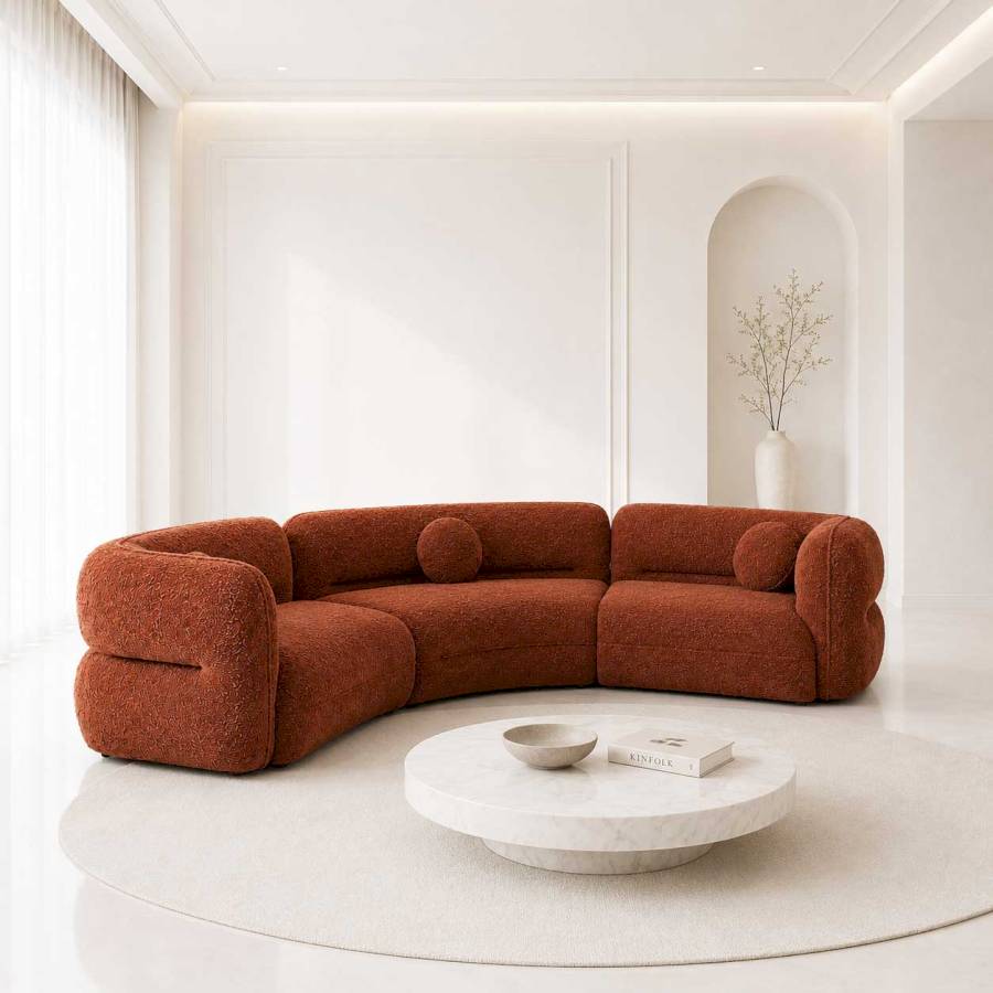 Aurelia Curved Bouclé Modular 4 Seater Sofa | Luxury Contemporary Living Room Sofa | Rustic Turquoise