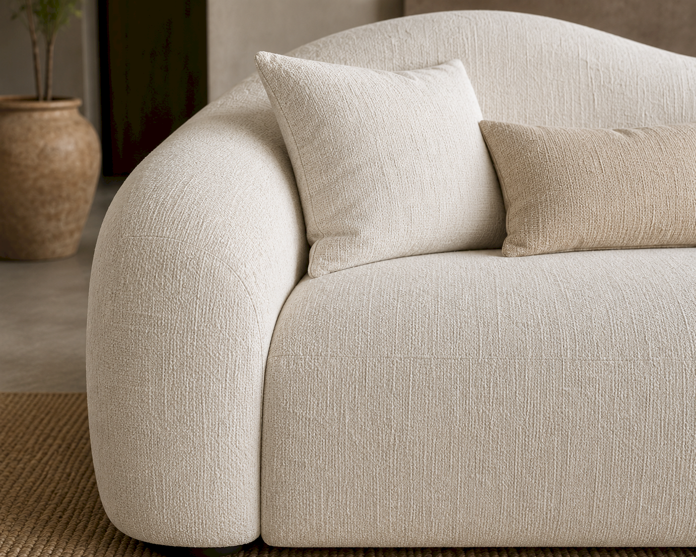 The Sunday white Linen Curved 3 Seater Luxury Sofa | Rustic Turquoise