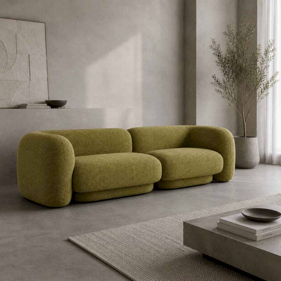 Luno Olive Green Modern Curved 3 Seater Sofa