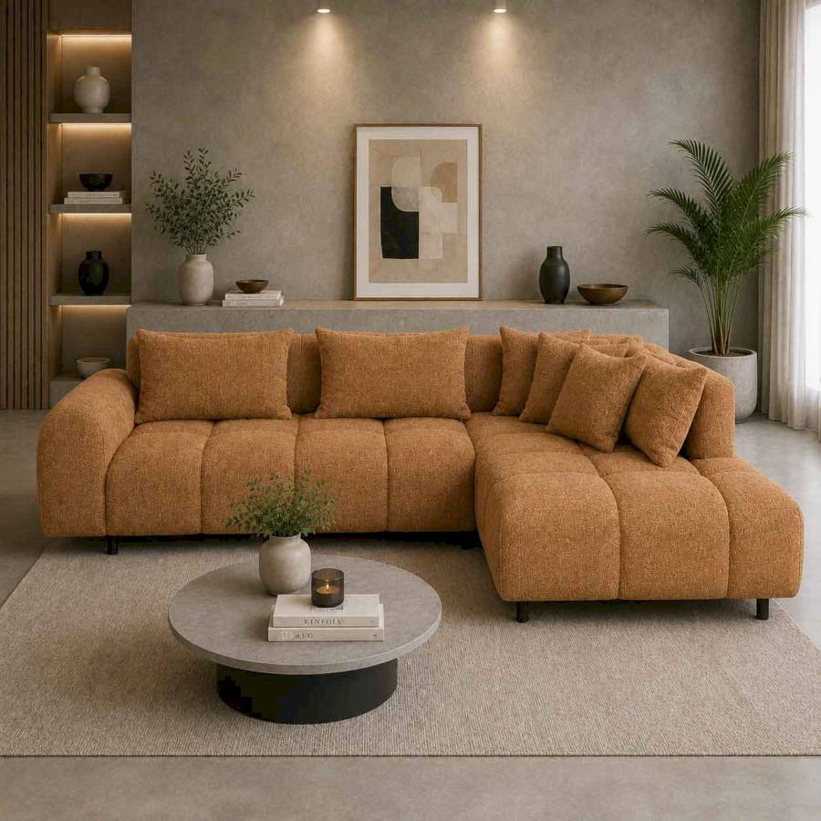 The Verona Rust linen Luxury Modular L-Shape Sofa | Rustic Turquoise