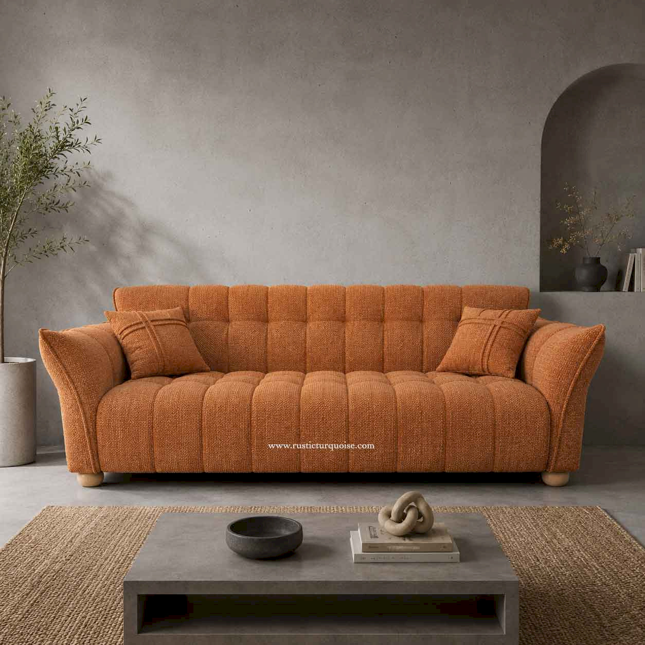 The Cloud Nine Rust Textured Plush Luxury 3 Seater Sofa | Rustic Turquoise