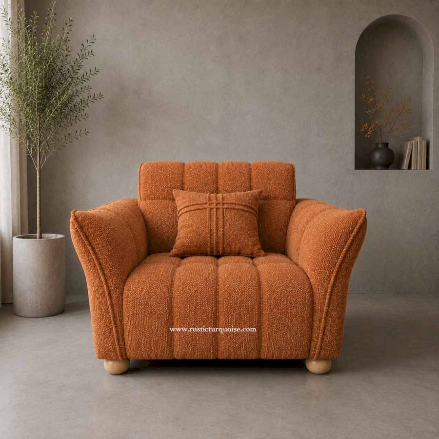 The Cloud Nine Rust Textured Plush Luxury 3 Seater Sofa | Rustic Turquoise