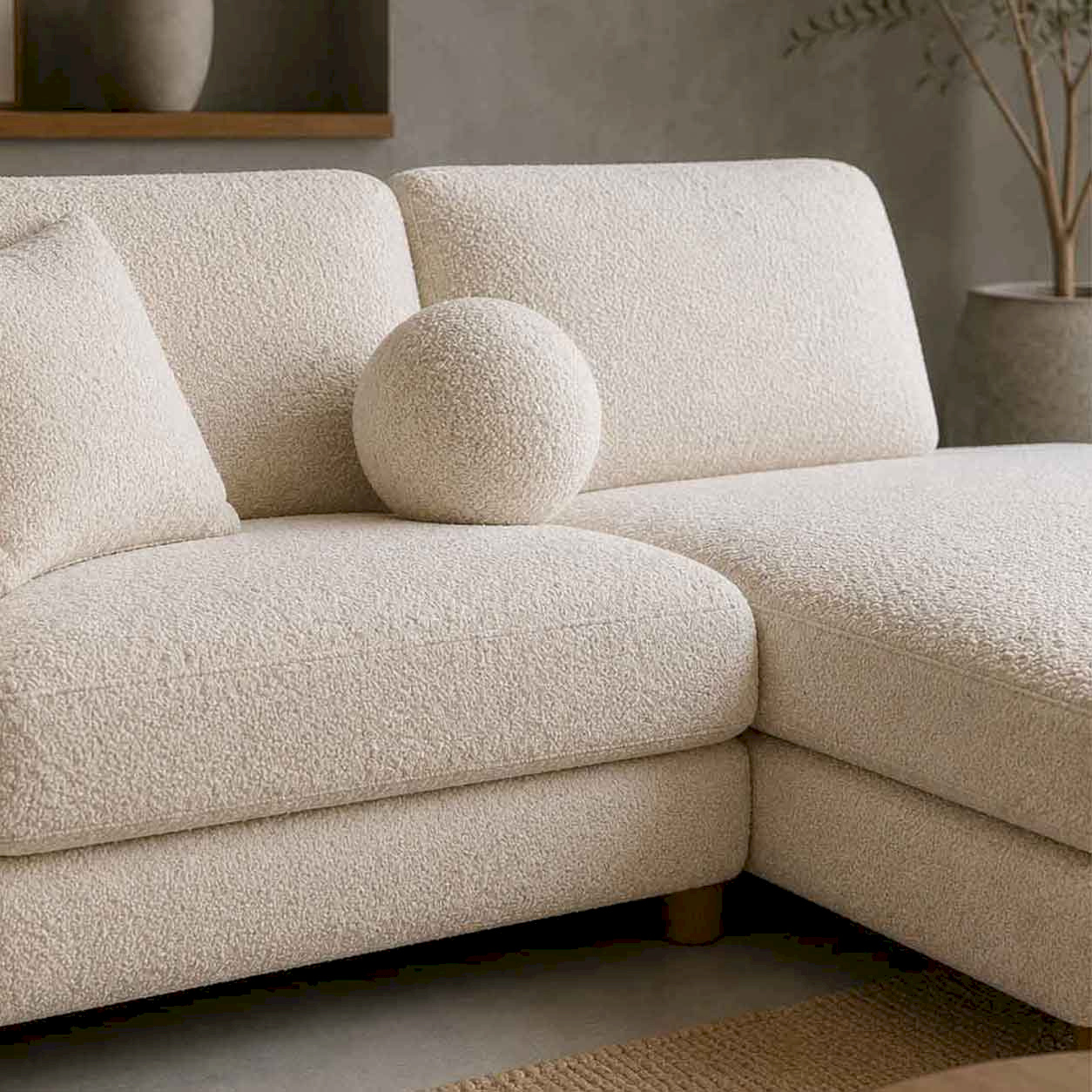 Zoro Modern White Bouclé Luxury 4 Seater L-Shape Sofa | Rustic Turquoise